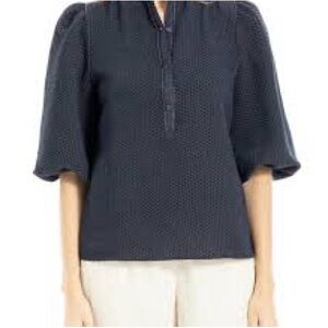 Max Studio Textured 3/4 Balloon Sleeve Top in Carbon Navy XS